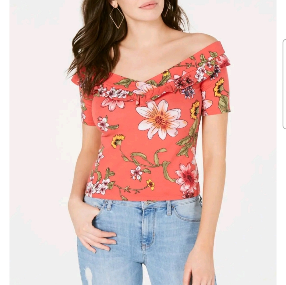 NWT Guess Flourish Fields Sushi Kiss Kae Ruffle Top‎ Size Medium